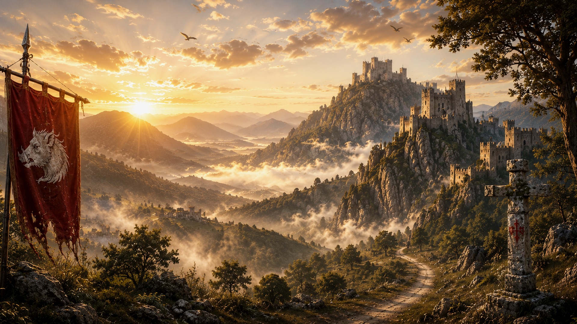 Panorama des Terres Cathares au lever du soleil